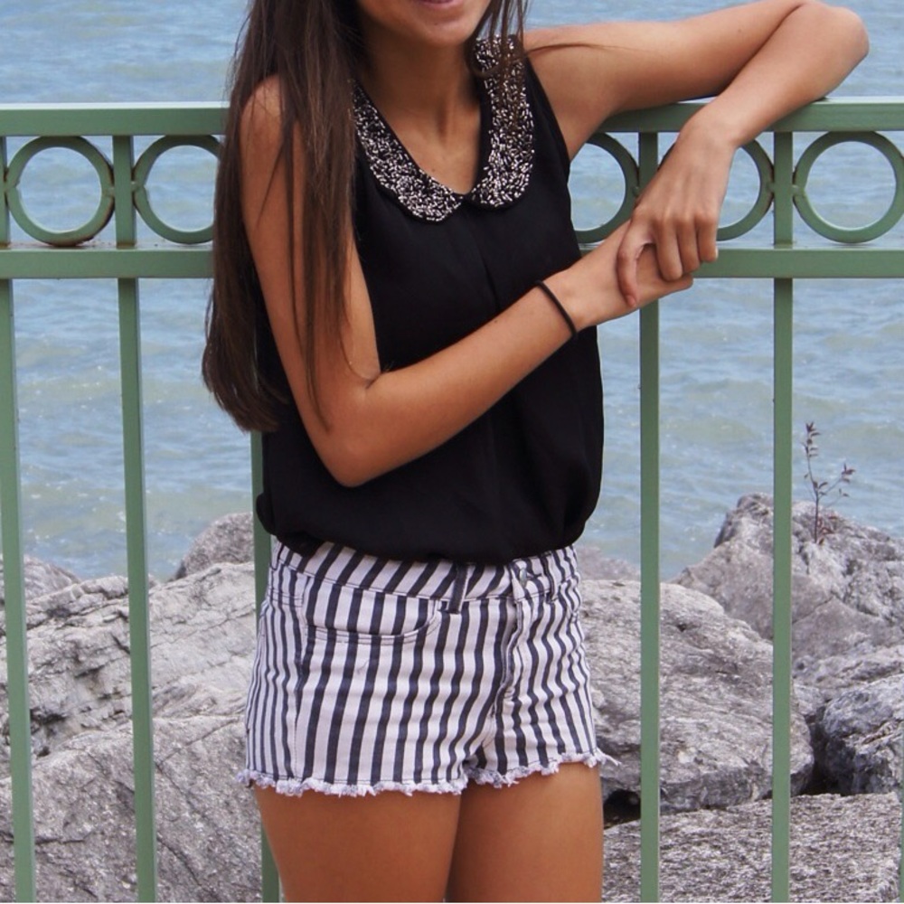 beaded collar chiffon tank top